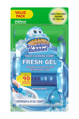 Scrubbing Bubbles Fresh Gel Toilet Bowl Cleaning Stamps, Helps Keep Toilet Clean and Helps Prevent Limescale & Rings, Rainshower Scent, 1 Dispenser