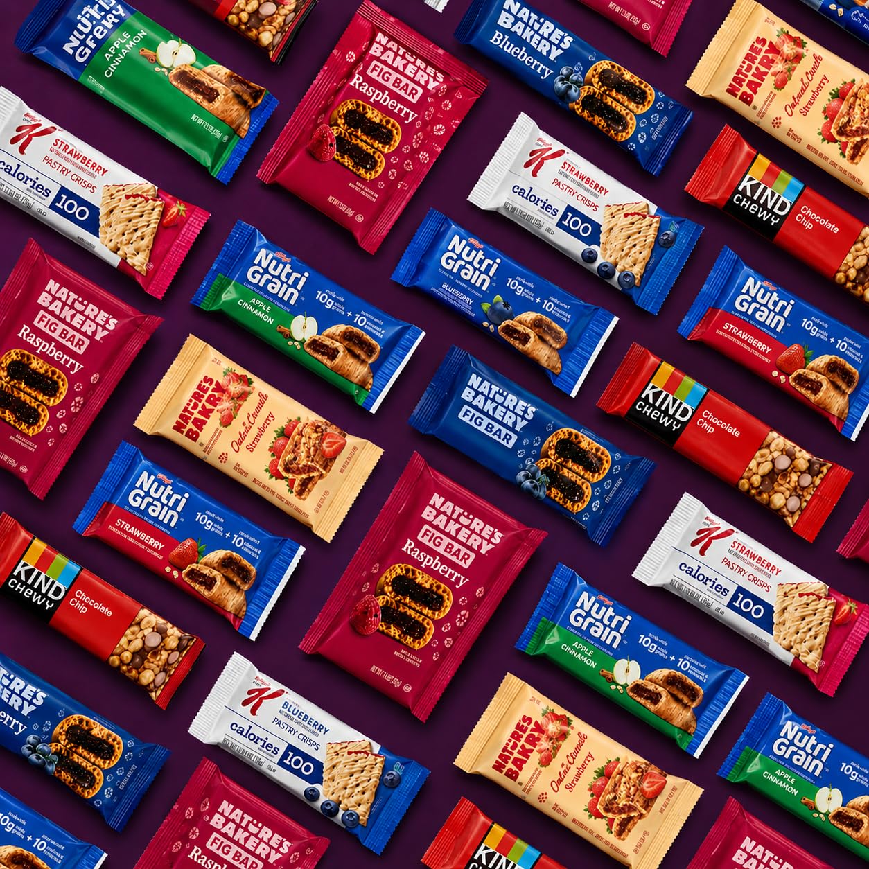 Granola Bars Bulk (60) Count Variety Pack with 2 Acrylic Storage Container, Healthy Breakfast Bars Snack Box, Assorted Chewy Oat Bars, Cereal Bars