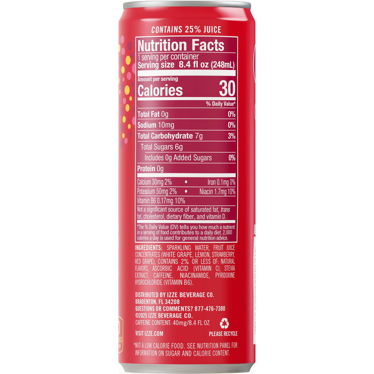 IZZE Spark Strawberry Lemonade with Caffeine, 24-pack, 8.4 fl oz cans