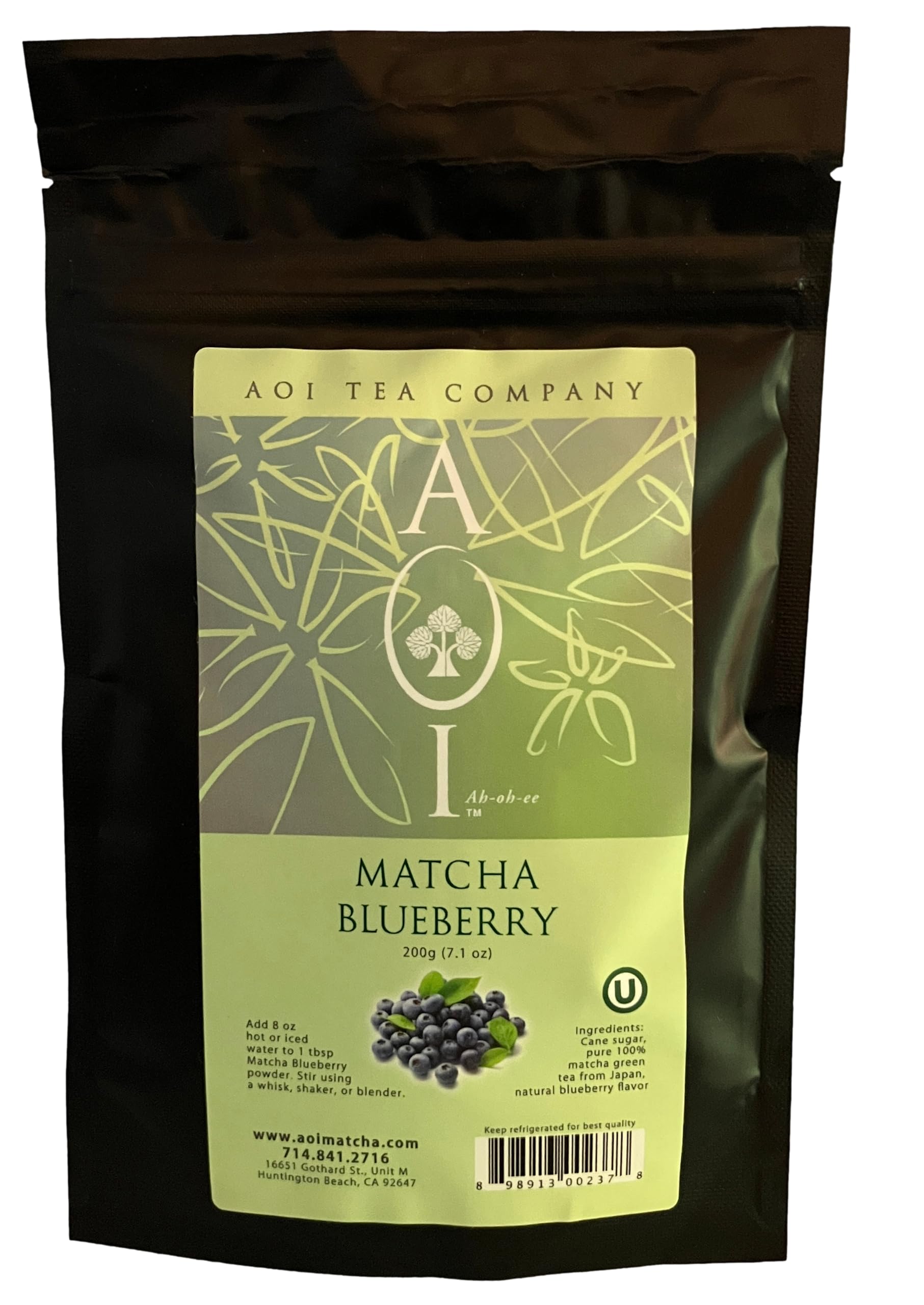 AOI Tea - Matcha Blueberry - Green Tea Powder Blend - 200 grams (7.1 Ounces)