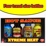 Xtreme Heat Hot Sauce Bottles Gourmet Gift Set Travel Size - 4 Pack - Try if you dare! - Perfect Gourmet Christmas Gifts for the Hot Sauce Fan