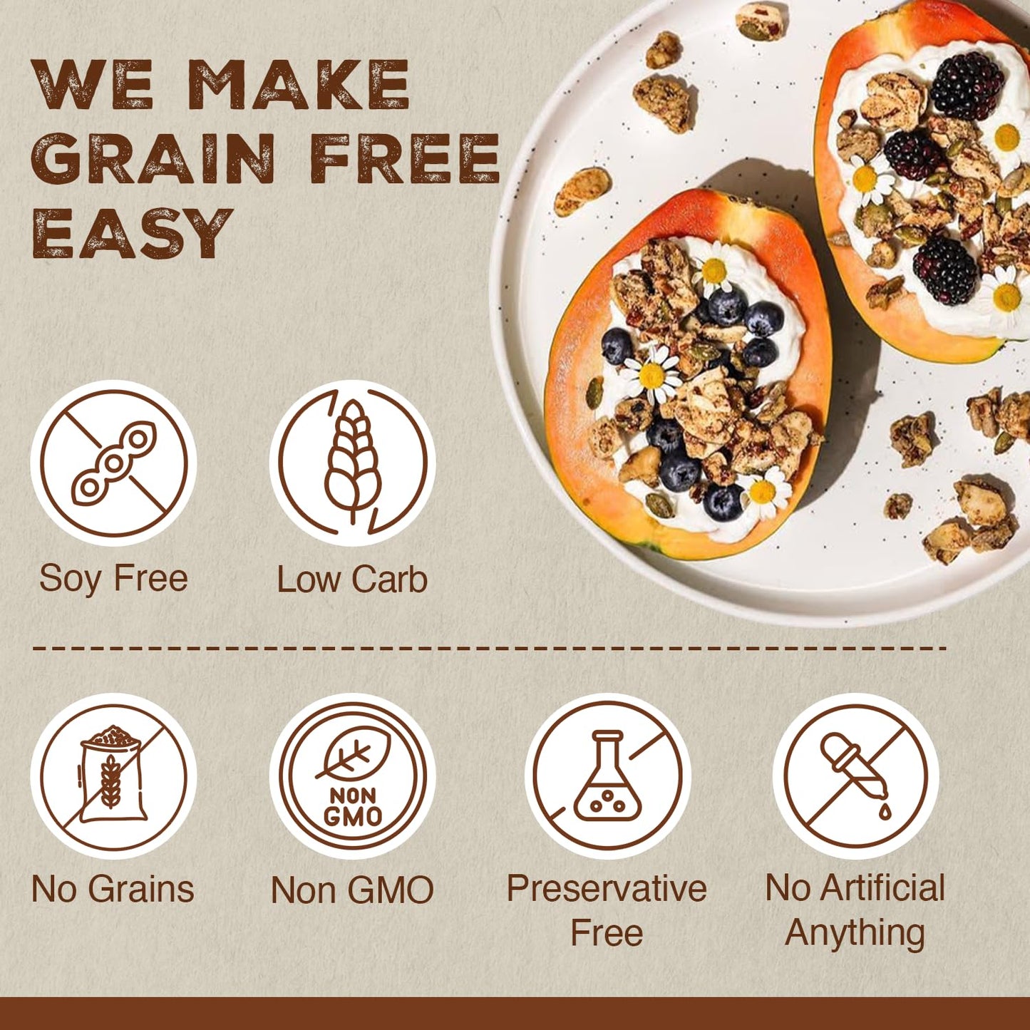 Paleonola Vanilla Bean Grain Free Granola, 10 Oz Resealable Bag (Pack of 1) - Grainless Paleo Granola Blended with Nuts, Seed & Vanilla Bean - Gluten & Dairy Free, Non-GMO, Low Carb Protein Granola