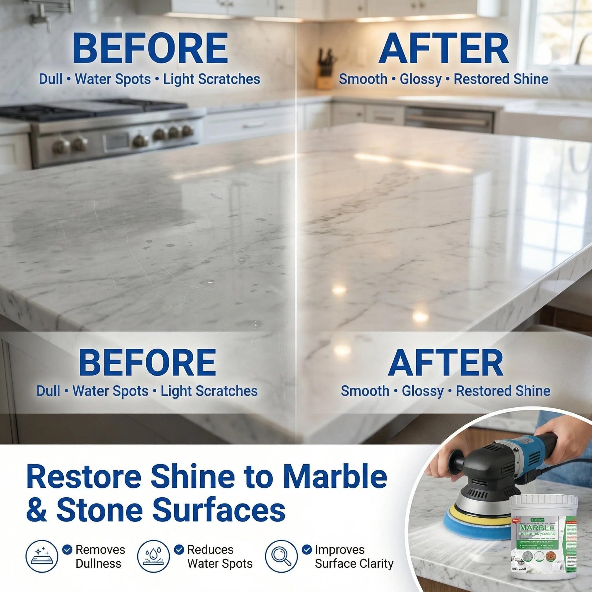 Turoco Marble Polishing Powder 2.3LB for Stone Restoration, Stone Polish Compound for Marble, Granite and Natural Stone