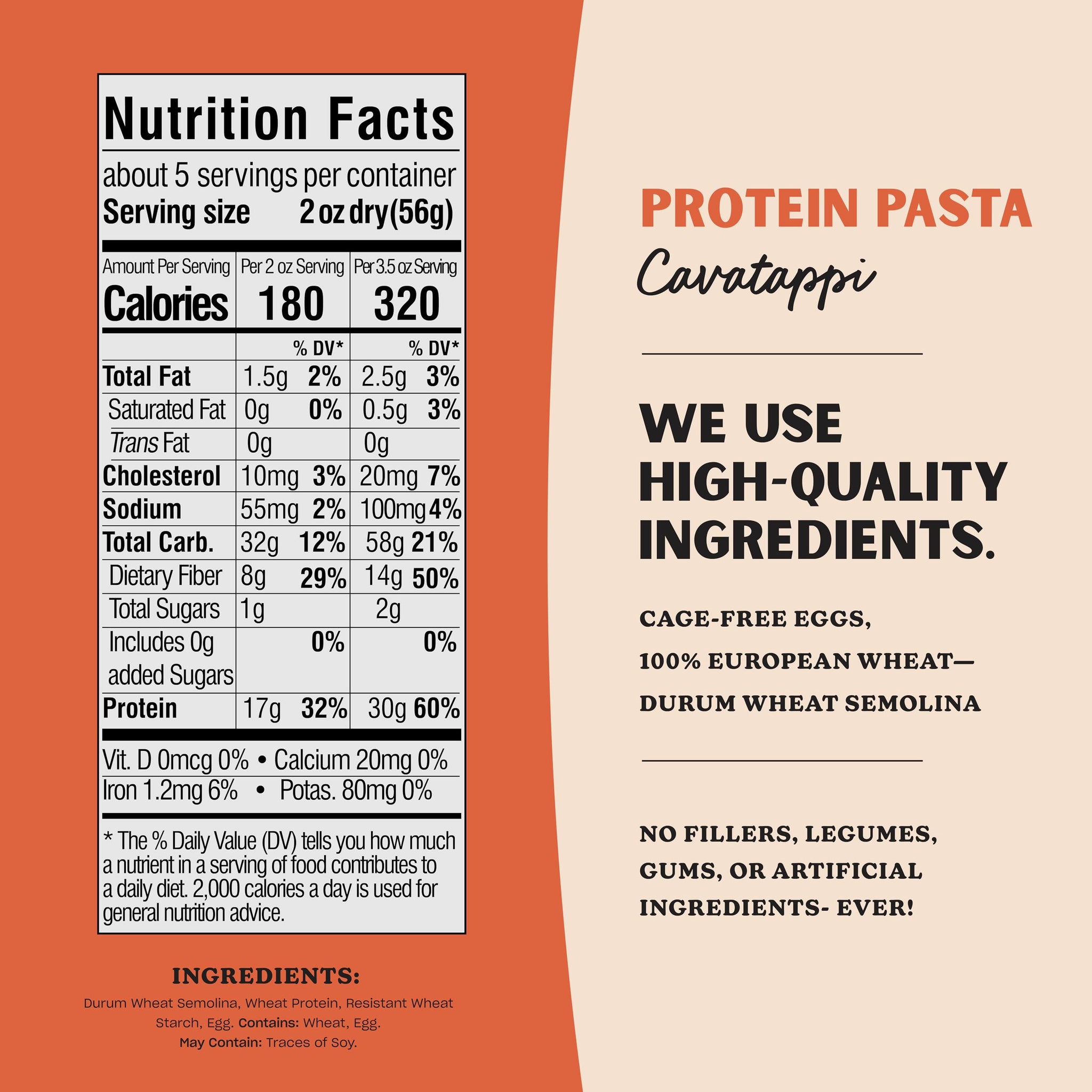 Al Dente Protein Pasta Cavatappi - 30g High Protein in 3.5oz Serving, Lower Carb, High Fiber. Cage-Free Eggs & Semolina. (Previously Carba-Nada