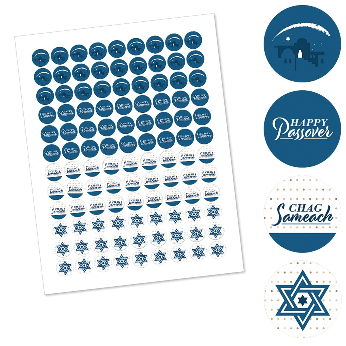 Happy Passover Party Favors - Round Candy Stickers - 108pc
