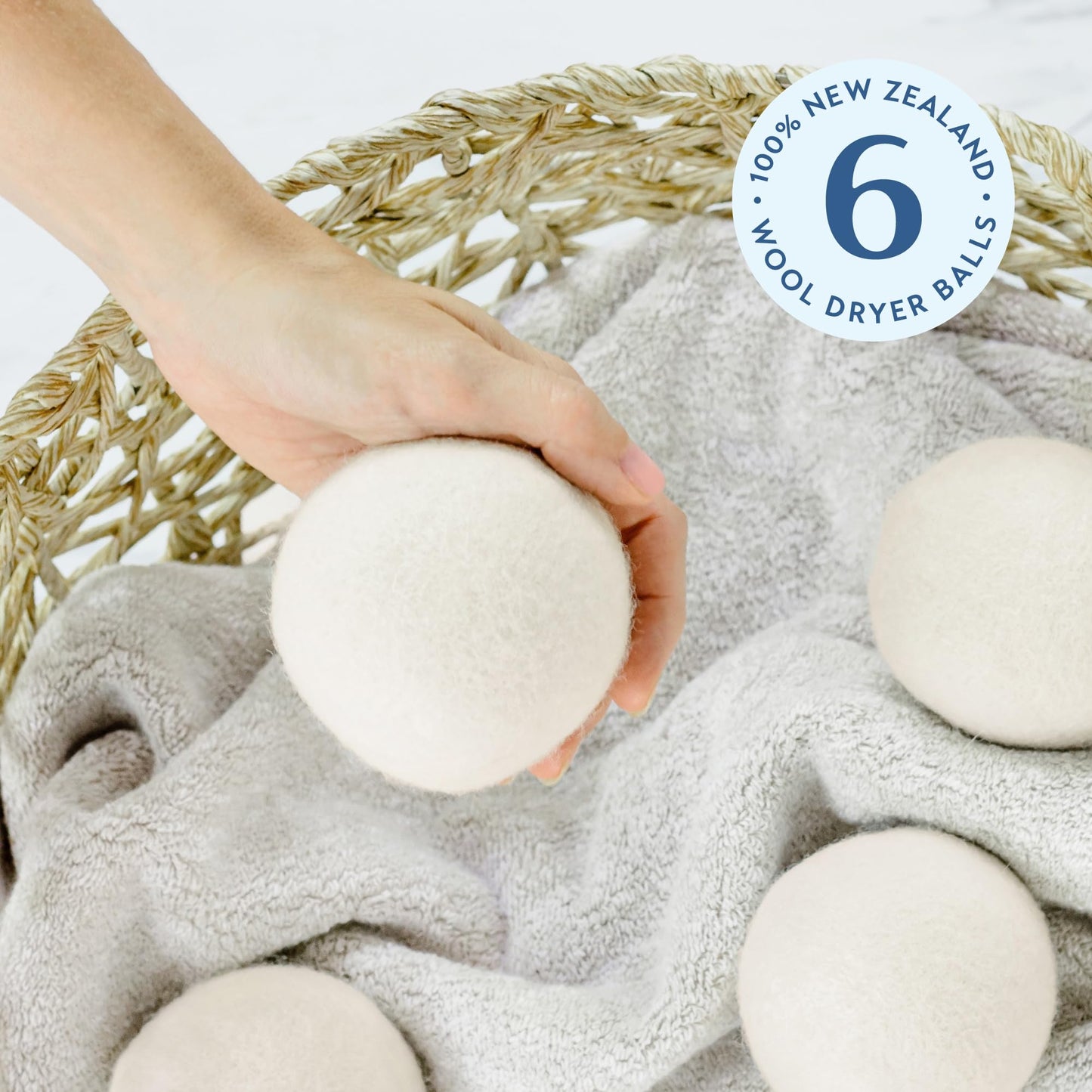 ELYN Wool Dryer Balls 6-Pack - XL, 100% New Zealand Wool, Reusable and Handmade. Fragrance-Free, Natural Fabric Softener, Reduce Wrinkles and Decrease
