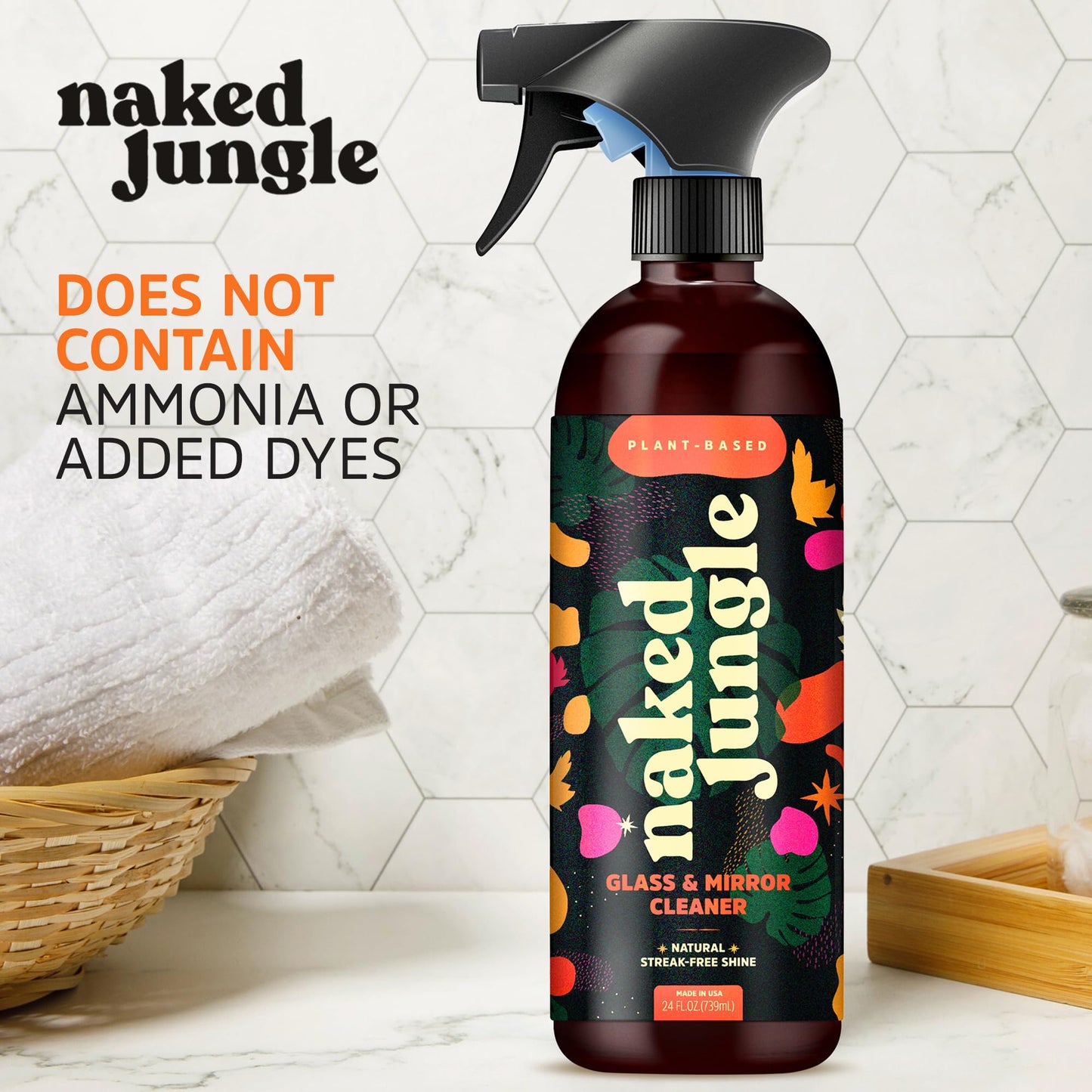Naked Jungle Premium Plant-Based Glass Cleaner and Mirror Cleaner Spray for Streak-free Shine, Multi Purpose Car Window Cleaner, Eye Glasses Cleaner