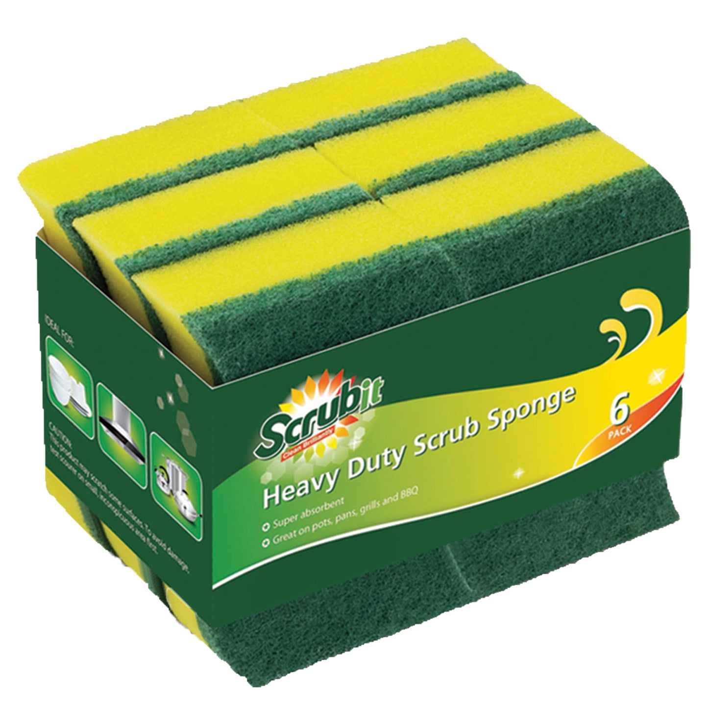(6 Pack) Heavy Duty Scrub Sponges by SCRUBIT - Kitchen Dish, Sink and Bathroom Cleaning Scrubber Sponge - with Non-Smell Scouring Pad