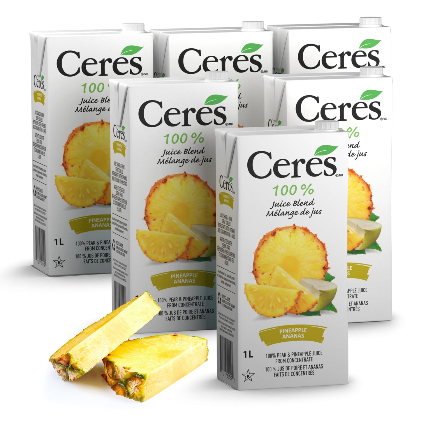 Ceres Pineapple Juice Blend, 6-Pack - 100% Natural, Rich in Vitamin C, No Added Sugar, Artificial Colors, or Flavors, Kosher Certified, 33.8 Oz Ea (1