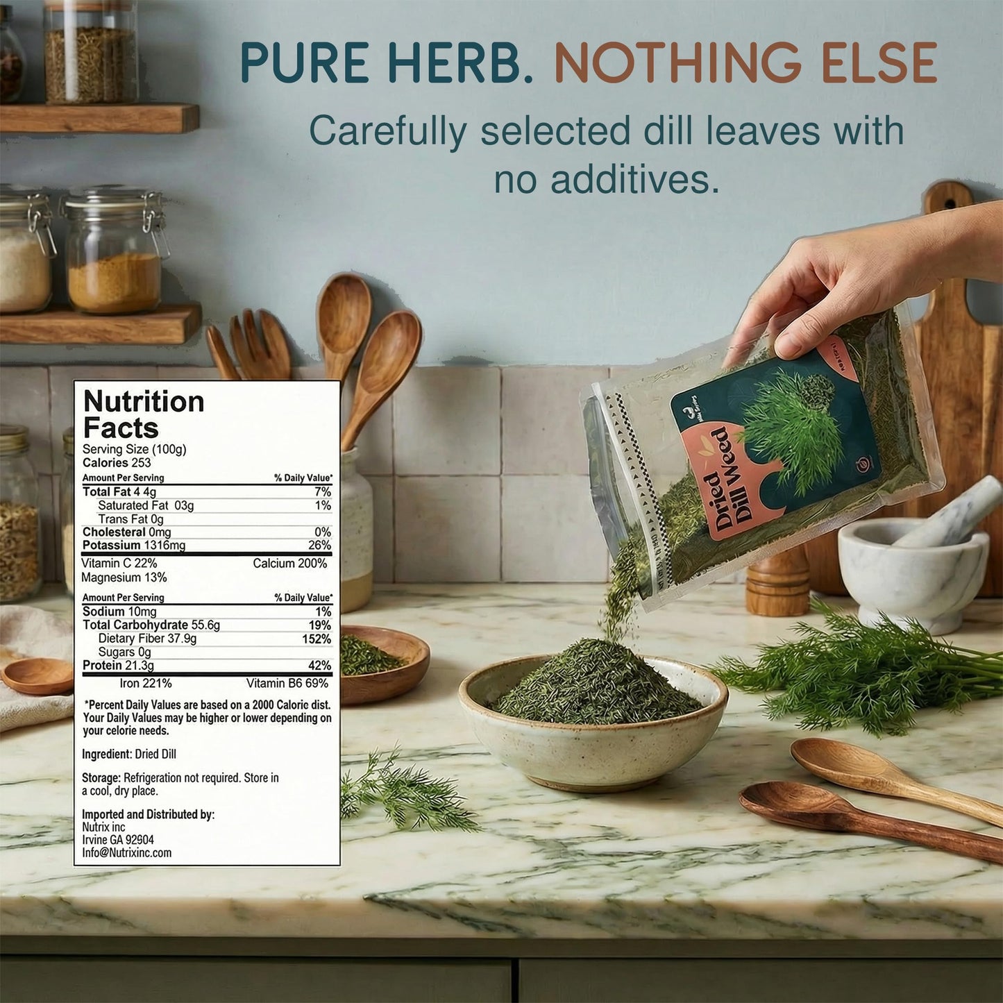 Miss Spring Dried Dill Weed Seasoning - Gluten Free, No Preservatives, Vegan, 100% Natural Dill Spice For Pickling, Seafood, Salads, Dressings