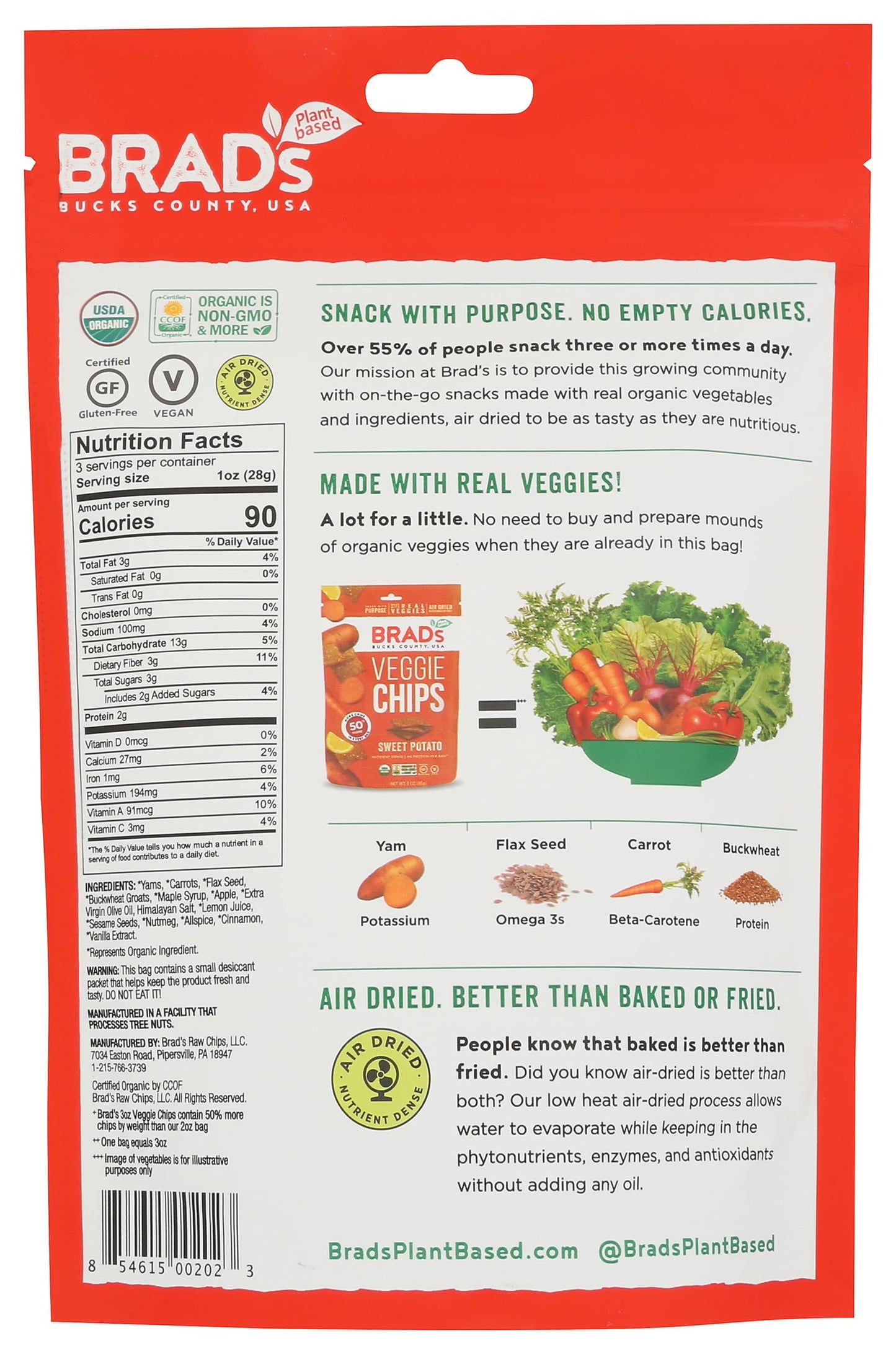 Brad's Raw, Chips Sweet Potato Organic, 3 Ounce