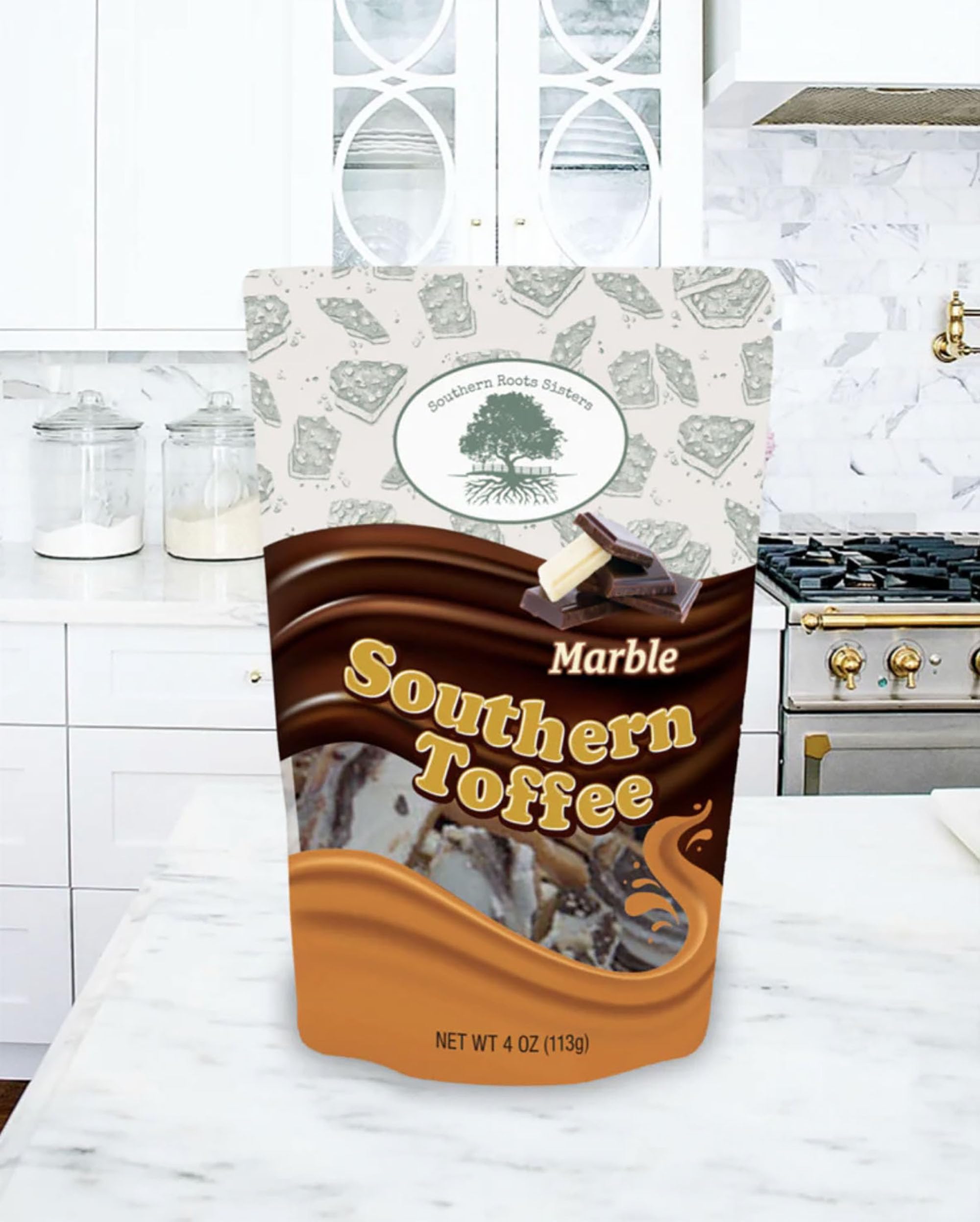 Southern Roots Sisters Ingredients - Marble Southern Toffee Chocolate - 4 Ounce Bag, Pack of 2