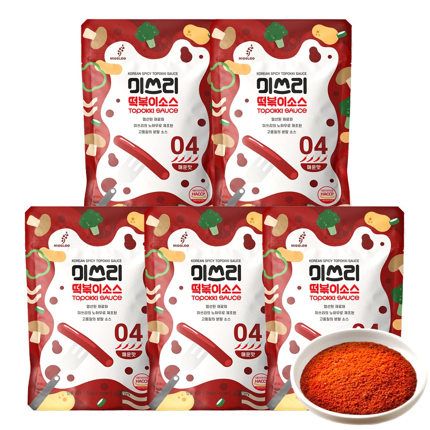 MISSLEE Tteokbokki Sauce Mix (5 Pack, 2 Servings Each), Level 2 Original, Korean Powder Sauce for Rice Cakes, Stir-Fries, and More (1.76 oz(pack