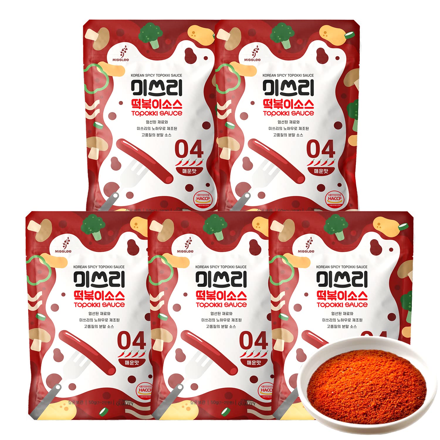 MISSLEE Tteokbokki Sauce Mix (5 Pack, 2 Servings Each), Level 2 Original, Korean Powder Sauce for Rice Cakes, Stir-Fries, and More (1.76 oz(pack
