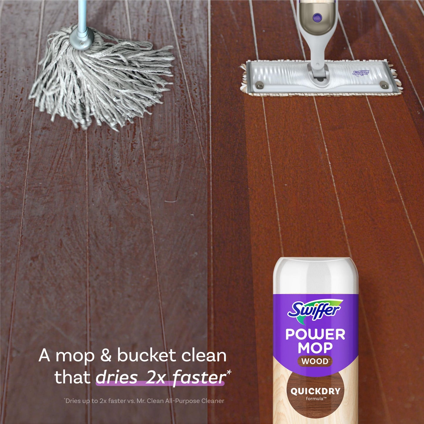 Swiffer Power Mop Wood Refill Solution, QuickDry Hardwood Floor Cleaner for Mopping Home, Bathroom, Kitchen, All Purpose Multi-Surface Solution