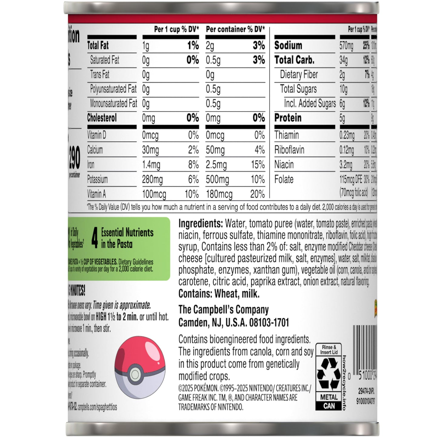 SpaghettiOs Original Pokémon Shapes Canned Pasta, 15.8 oz Can