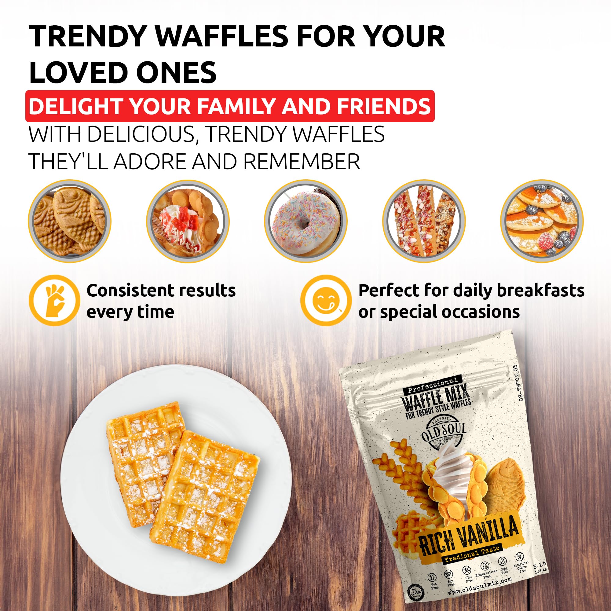 Trendy Waffle & Pancake Mix | Bubble Belgian Cone | Natural Ingredients | Easy Preparation | 6 Lbs | Reach Vanilla Flavor (4)