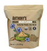 Anthony's Organic Golden Flaxseed Meal, 1.5 lb, Gluten Free, Non-GMO, Vegan, Ground Golden Flaxseed