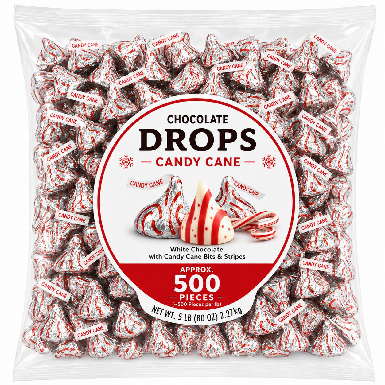 Candy Cane Mint White Creme Candy Pieces with Crunchy Bits Bulk Bag - 5 lb (Approx. 500 pieces)