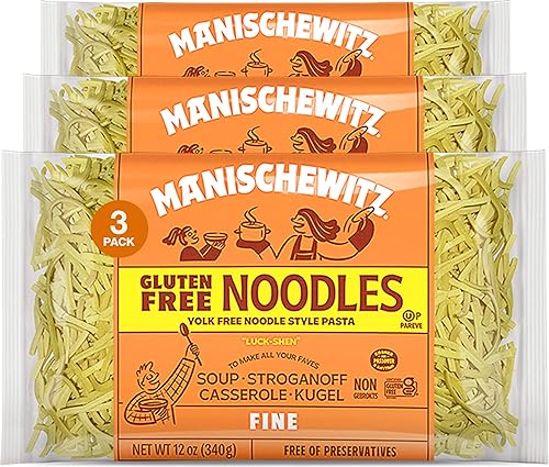 Manishewitz Gluten Free Fine Noodles 12oz (3 Pack) All Natural, Yolk Free, Low Sodium, Kosher for Passover and Year Round