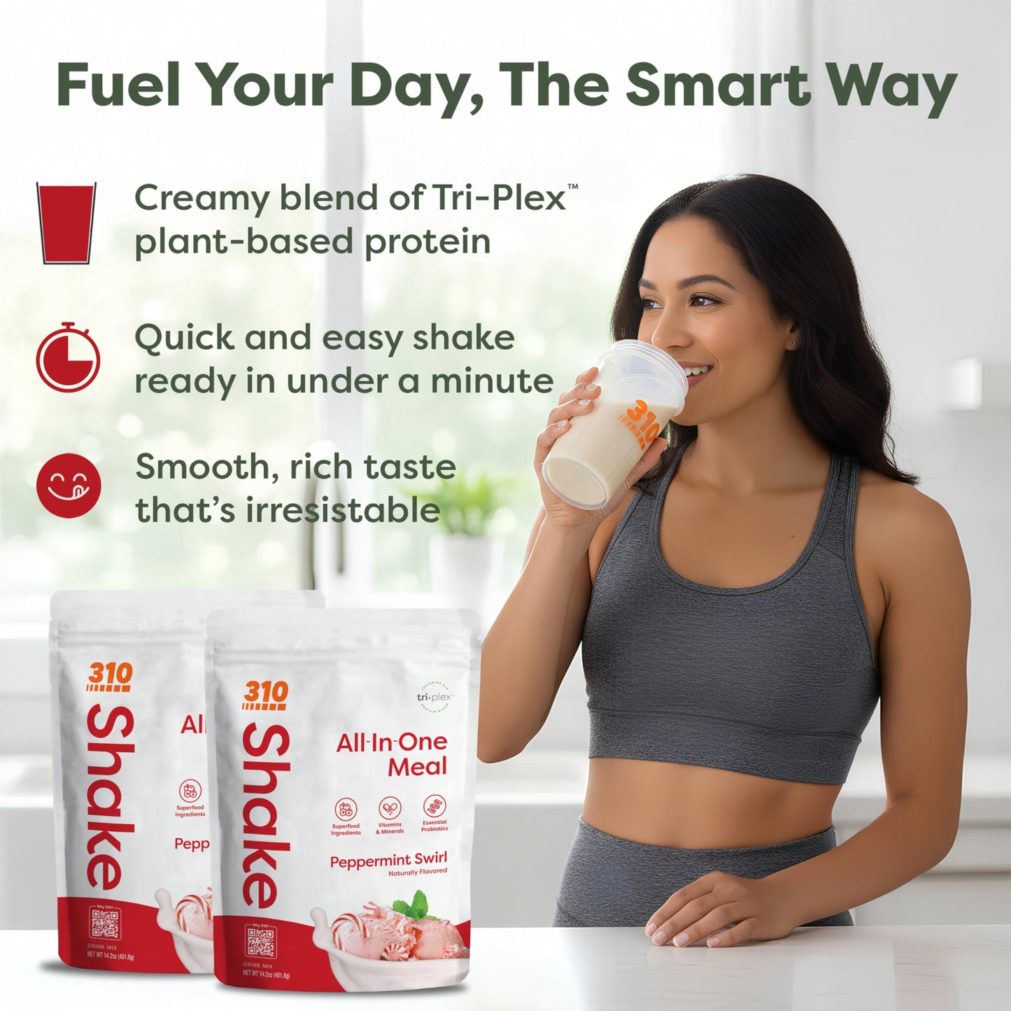 310 Nutrition All-in-One Meal Replacement Shake - Plant-Based Protein Powder with Triplex Proteins, Probiotics, Digestive Enzymes & Superfoods
