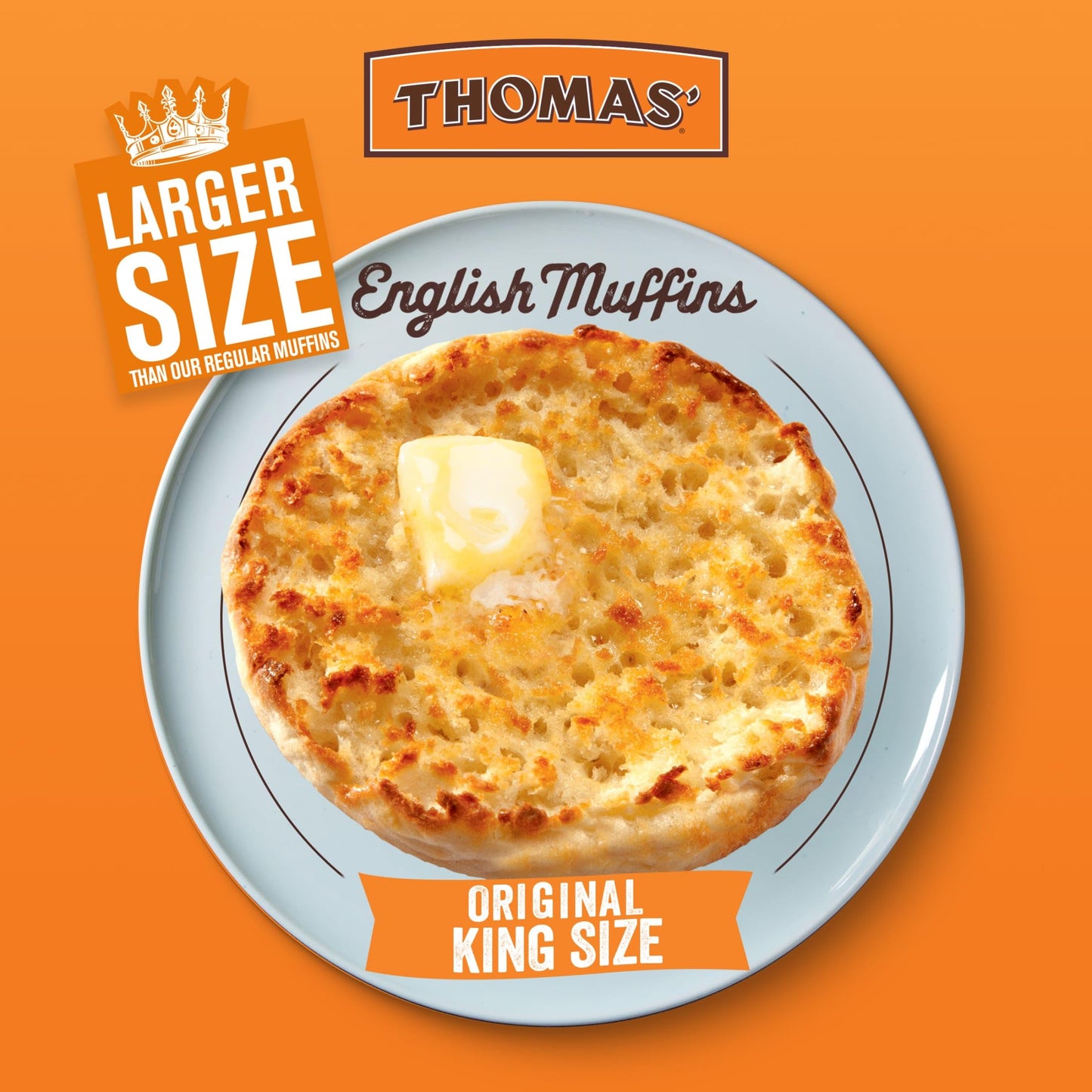 Thomas' Original King Size English Muffins, 4 count, (3.0 oz each), Plain English Muffins, 12 oz Tray