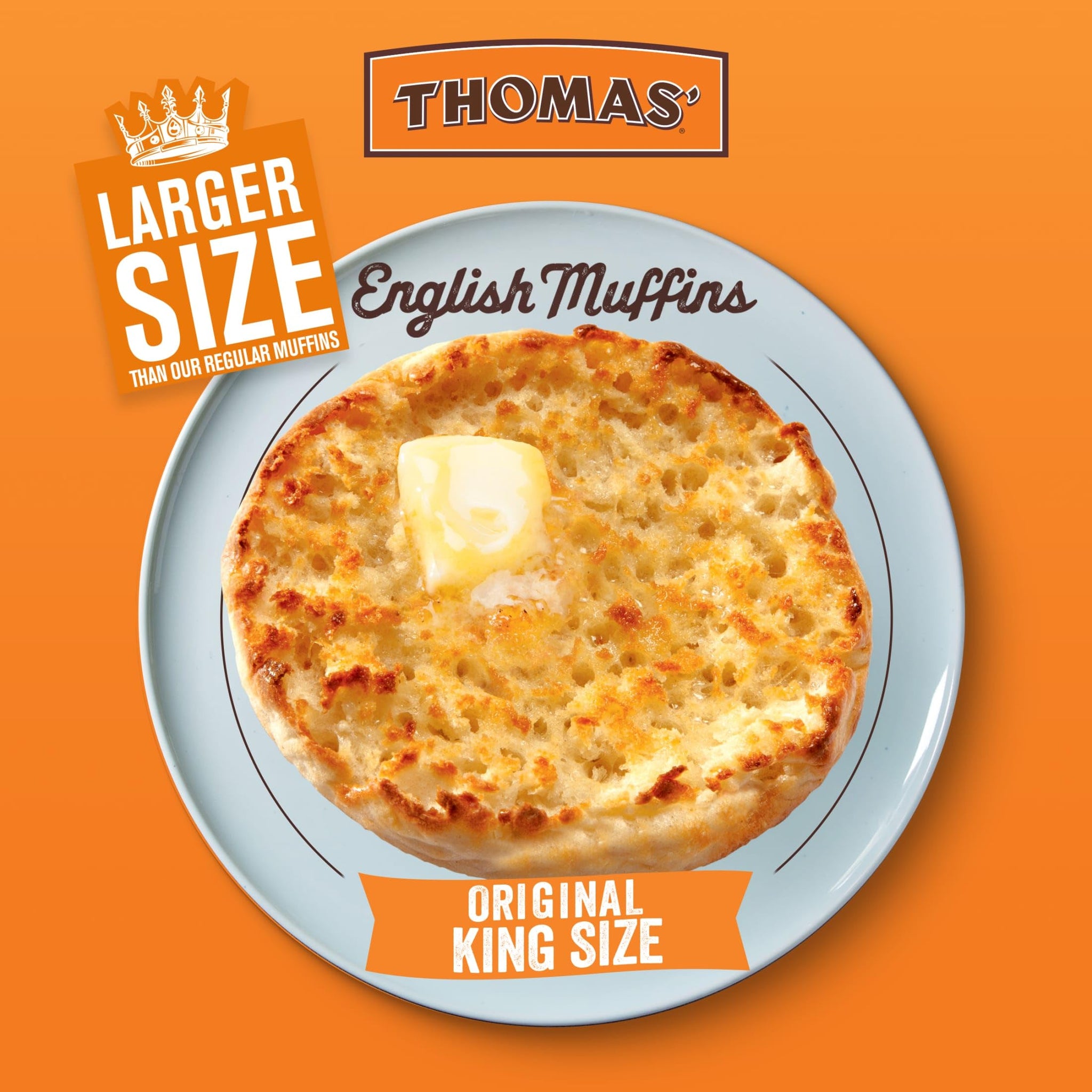 Thomas' Original King Size English Muffins, 4 count, (3.0 oz each), Plain English Muffins, 12 oz Tray