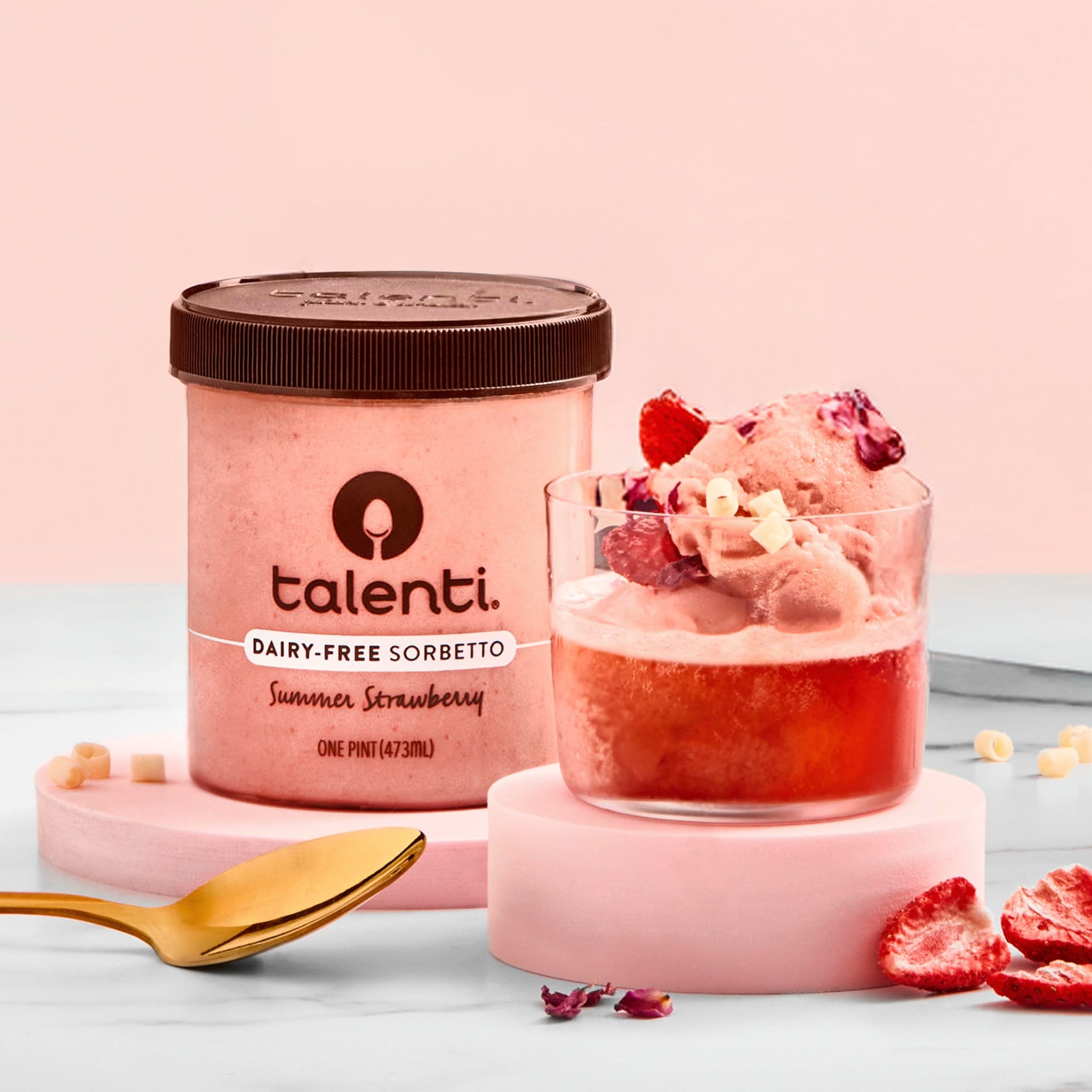 Talenti Dairy-Free Sorbetto for Your Next Indulgence, Summer Strawberry with Real Strawberries in Each Jar, 1 pint