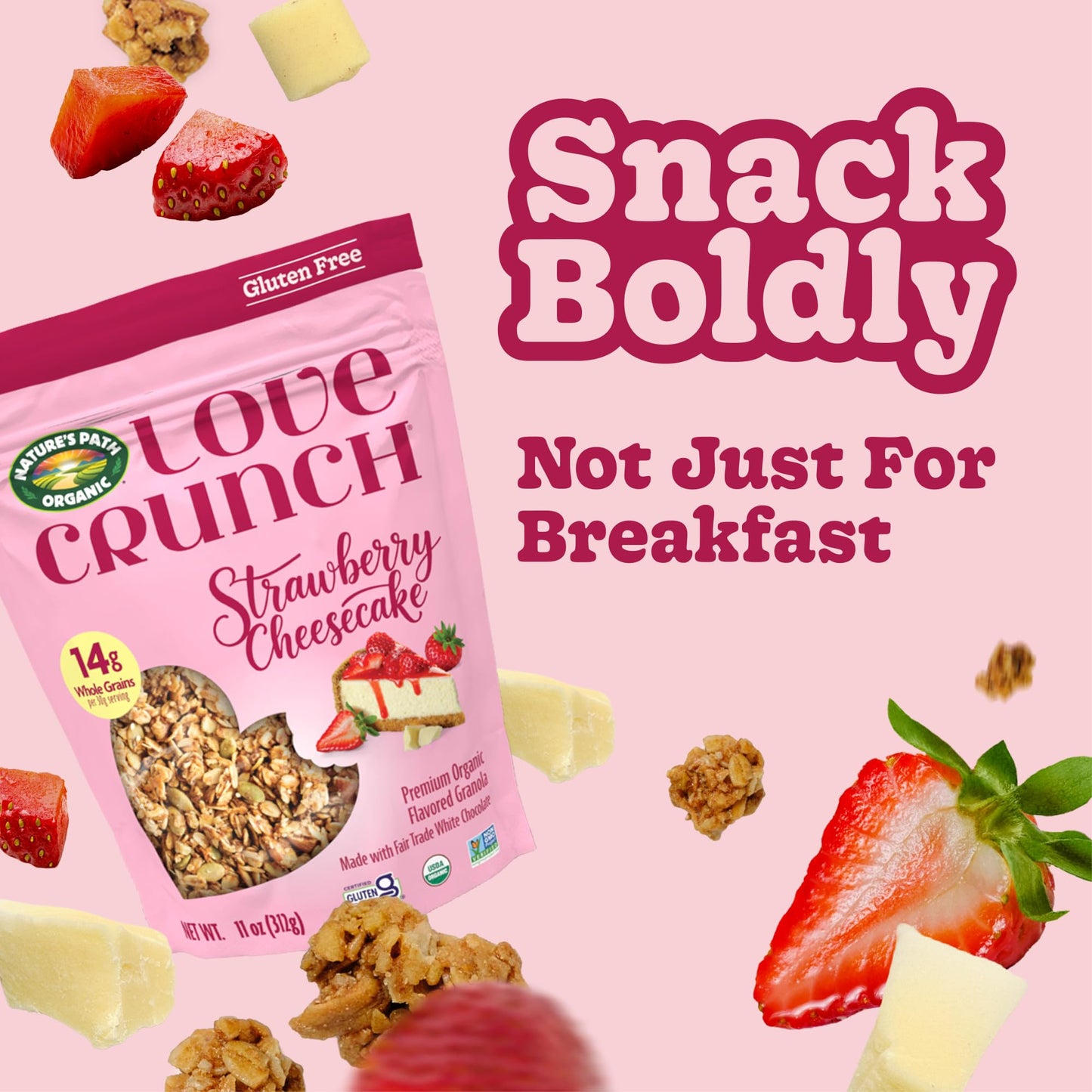 Love Crunch Organic Strawberry Cheesecake Gluten Free Granola, 11 oz (Pack of 1), Non-GMO, Fair Trade, by Nature's Path