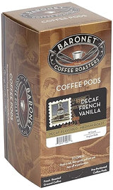 Baronet Coffee Pods [DECAF French Vanilla-54 Pods] Flavored Single Cup Use, Like Senseo [3 Boxes of 18 Single Serve 10 Gram] Regular Strength, Med
