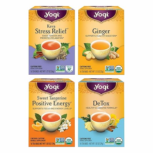 Yogi Tea Well-Being Variety Pack - 16 Bags per Pack (4 Packs) - Black & Herbal Sampler - Caffeine & Caffeine Free - Kava Stress Relief, Ginger, Sweet
