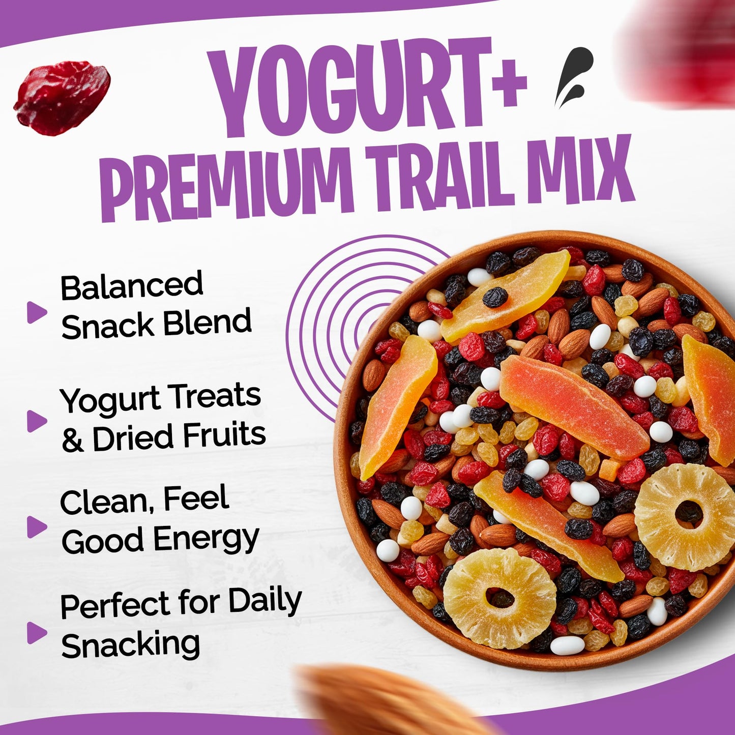 Tidbit Healthy Trail Mix Nuts Mix with Yogurt Cranberries, Yogurt Raisins, Dried Papaya, Pineapple, Banana Chips, Black Raisins & Almond - Tropical