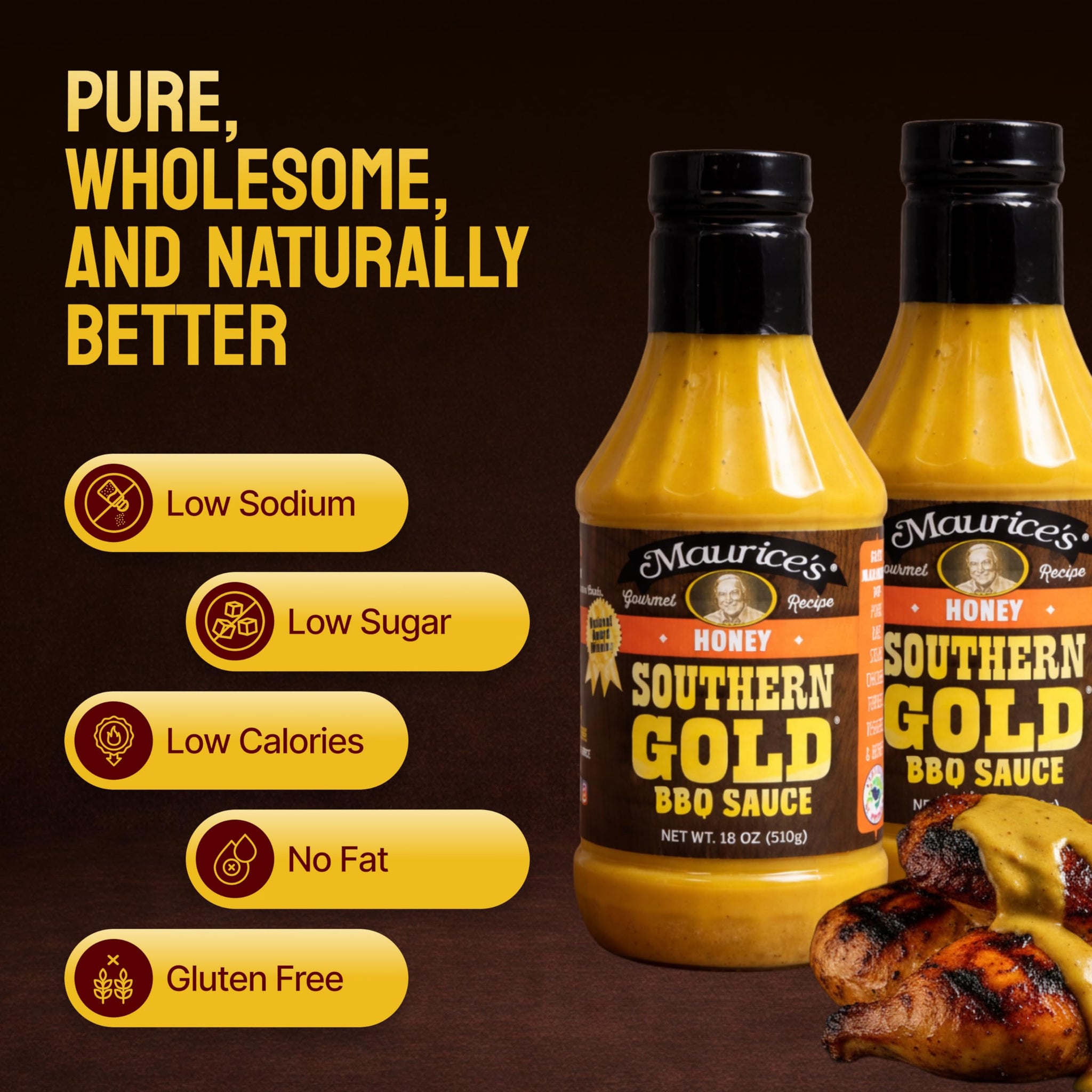 Maurice’s Southern Gold BBQ Sauce, Honey Flavor - Carolina Gold Barbecue Sauce with Sweet Flavor - Authentic Carolina Barbeque Dressing