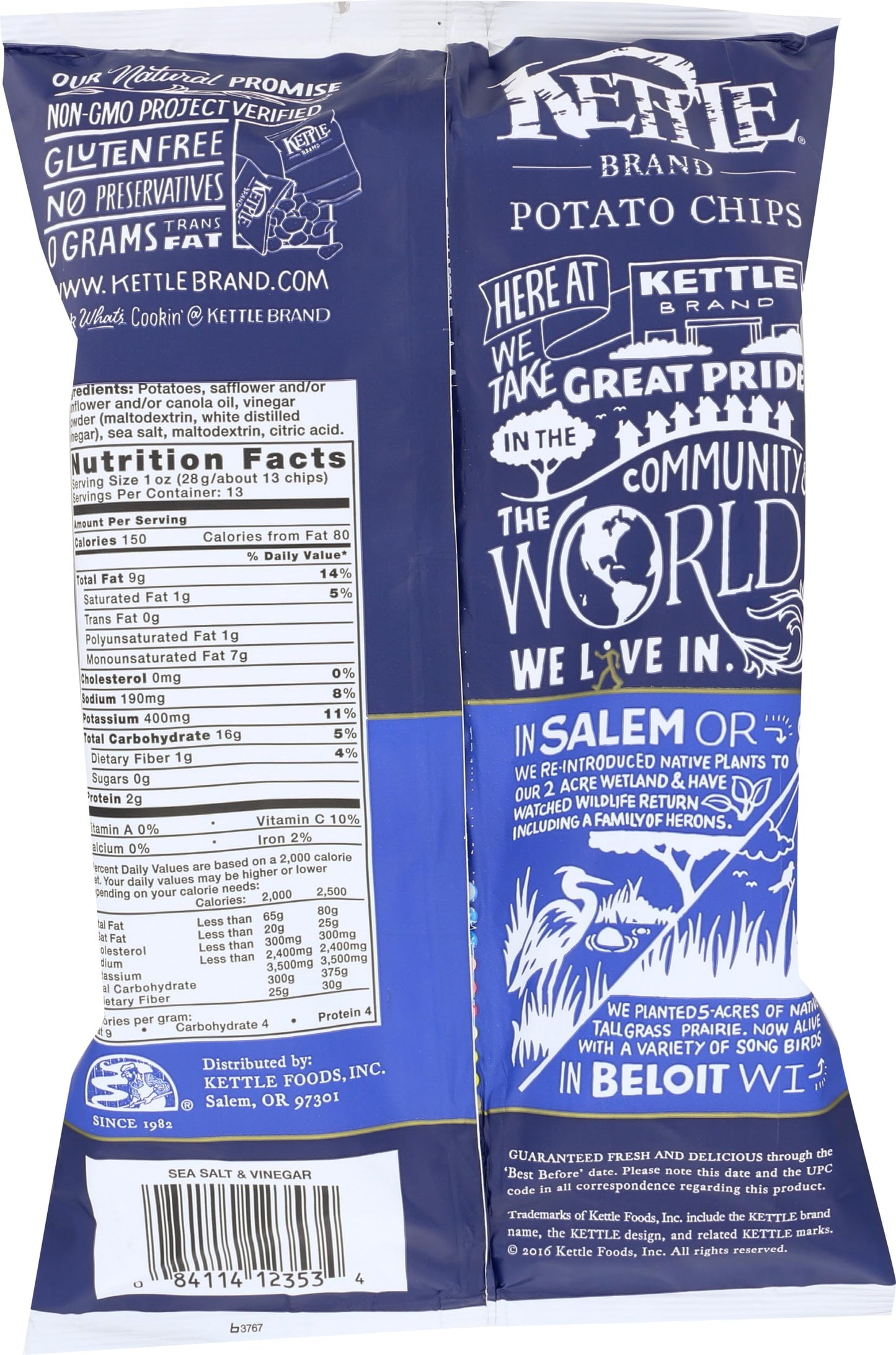 Kettle Foods Salt And Vinegar Potato Chips, 13 OZ