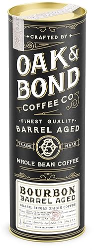 Oak & Bond Coffee Co. Bourbon Barrel Aged Coffee, Brazil Single Origin Whole Bean, Medium Roast - Chocolate, Caramel, Mandarin Orange, Sweet Bourbon