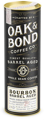 Oak & Bond Coffee Co. Bourbon Barrel Aged Coffee, Brazil Single Origin Whole Bean, Medium Roast - Chocolate, Caramel, Mandarin Orange, Sweet Bourbon