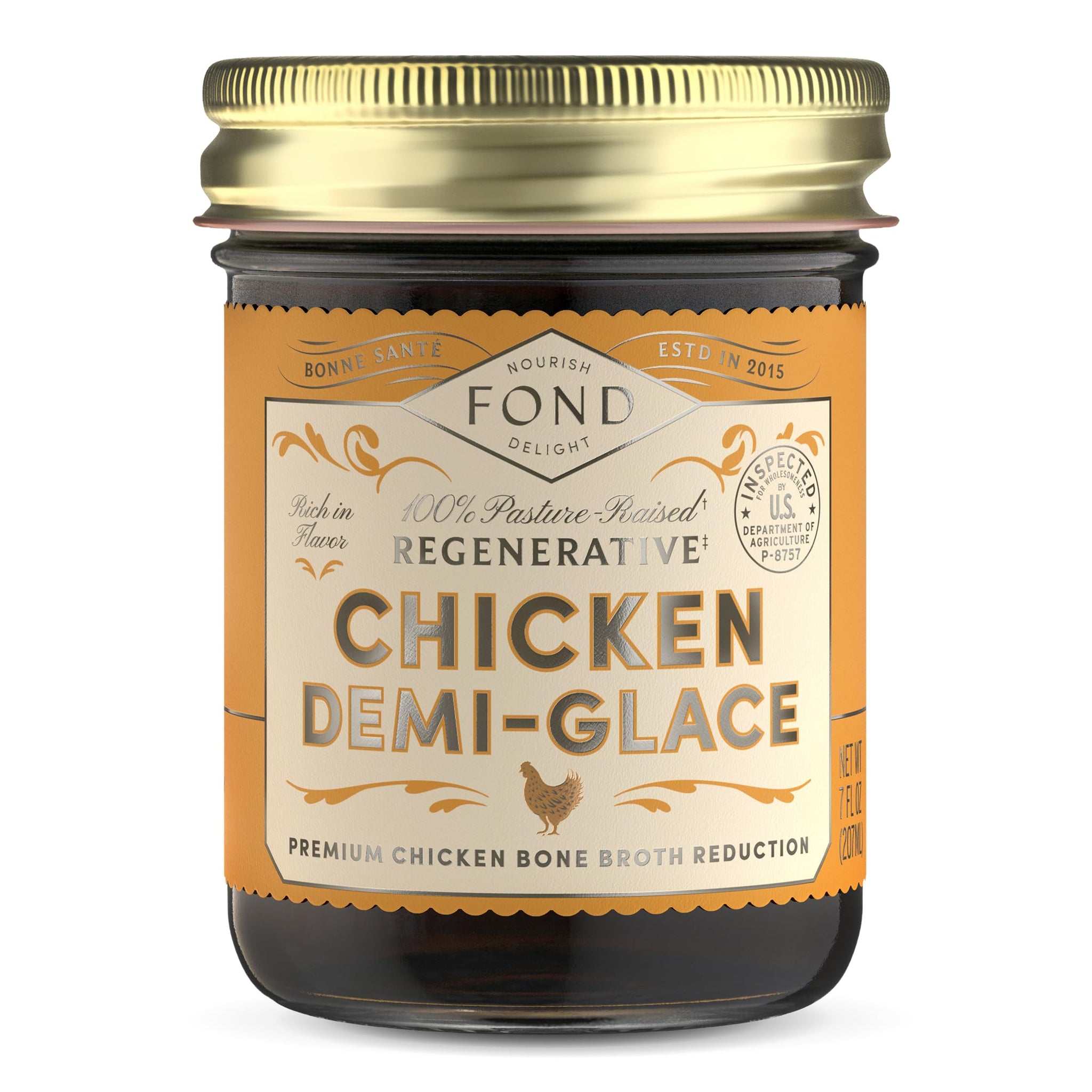 FOND Regenerative Chicken Demi Glace - Pasture-Raised Chicken Bone Broth Reduction - French Demi Glace Concentrate for Pan Sauce & Gravy
