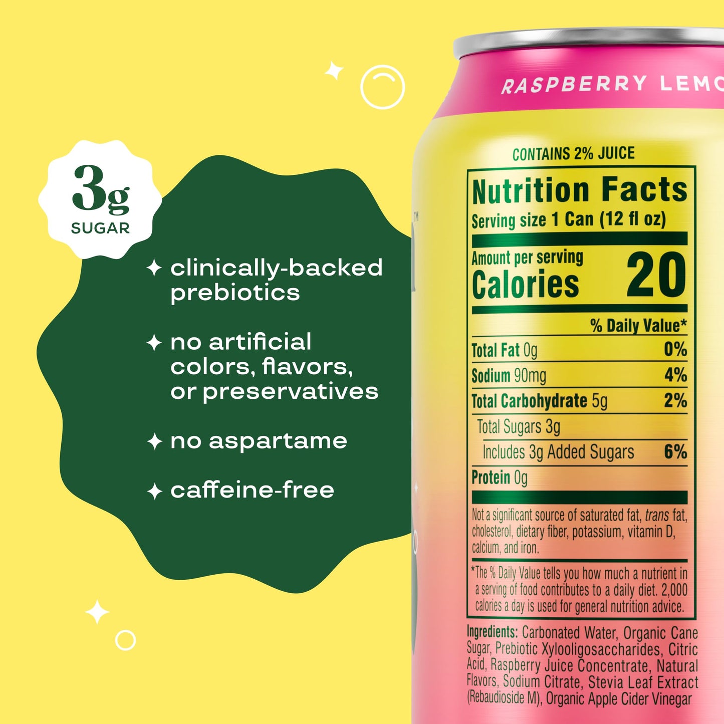 Bloom Pop Prebiotic Soda 12 Pack, Raspberry Lemonade Flavor, 12oz Cans | Prebiotic Soda for Gut Health, Low Calorie Soda, No Caffeine, Healthy Soft
