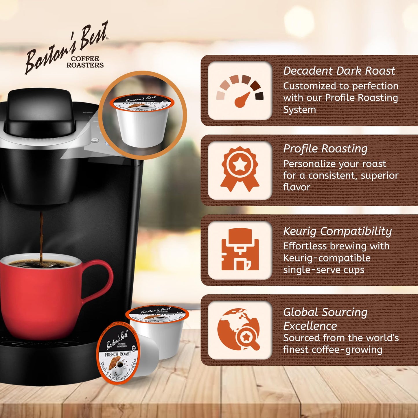 Boston’s Best - Rich & Bold French Roast Gourmet Delectable Dark Roast Coffee, Compatible with Keurig Coffee Maker - 1 Count (80 Single Serve Cups)