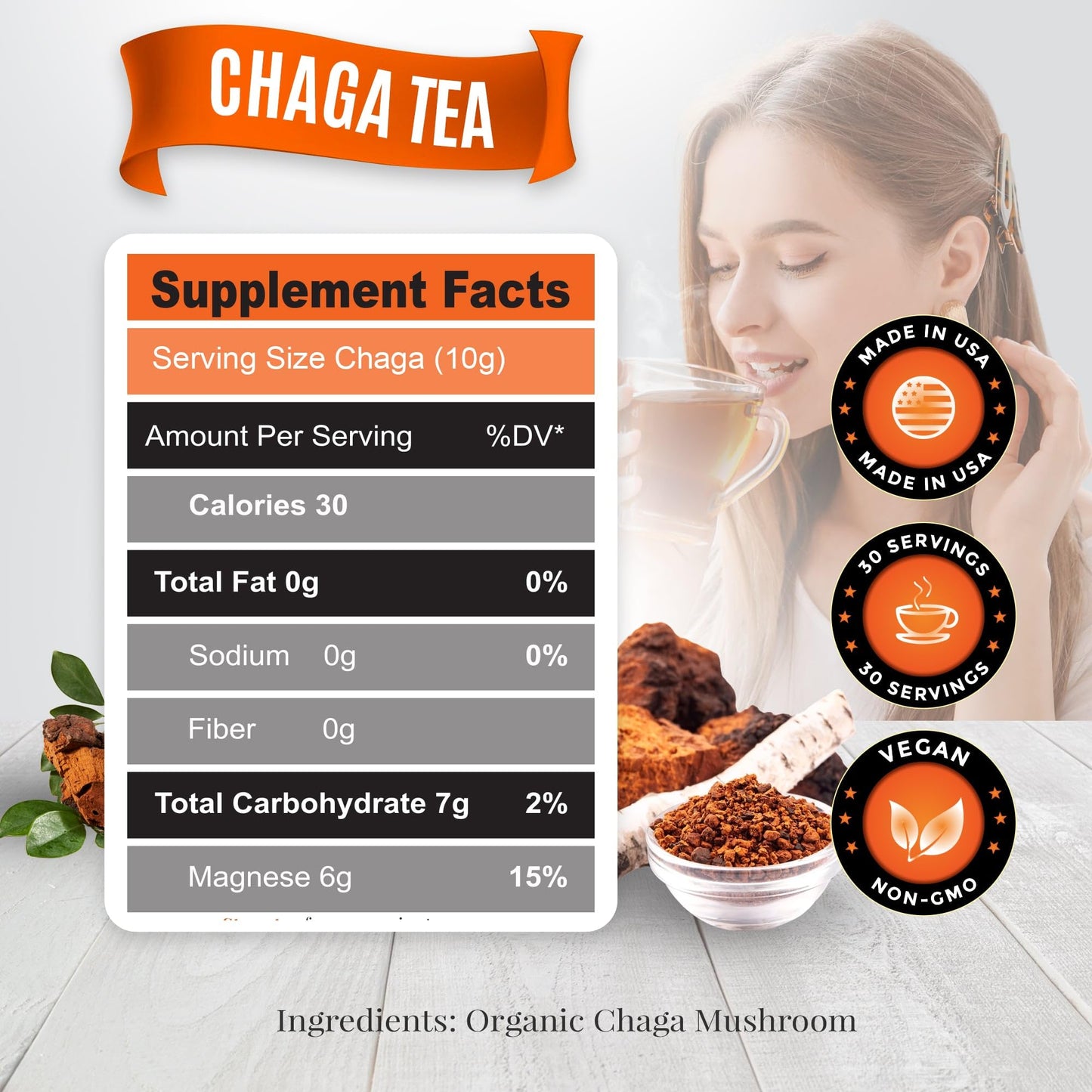 Alaska Chaga Tea - 30 Bleach Free Tea Bags - Organic, Wild Harvested, Caffeine-Free - Supports Immune System (30)