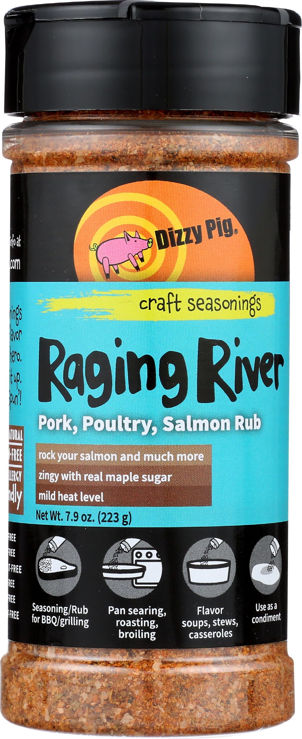 Dizzy Pig Raging River Salmon Seasoning Rub (8oz Shaker) - Seasons 30+lbs of Food - Hand Made in the USA - MSG Free, Gluten Free