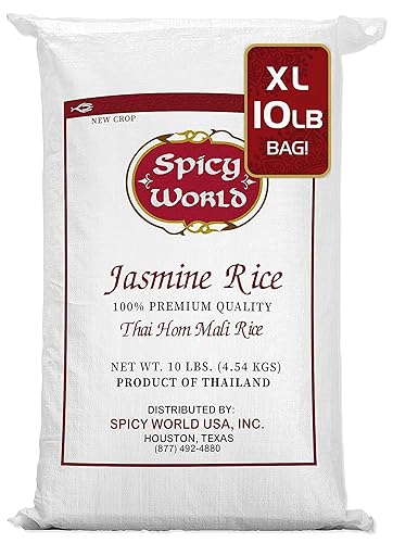 Spicy World Jasmine Rice 10 Pound Bag - Thai Hom Mali Premium Variety ~ By Spicy World