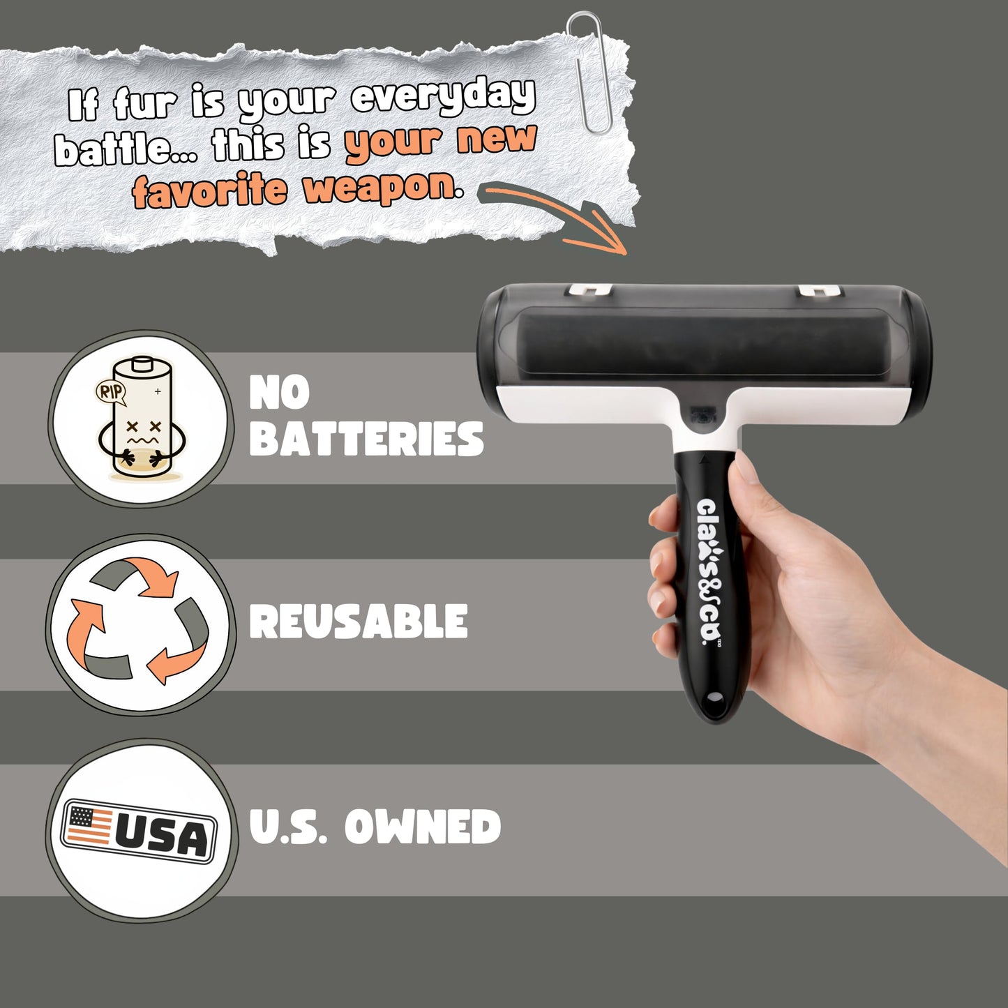 Claws & Co. Pet Hair Remover Roller: USA Owned Brand - Magic Pet Hair Removal Tool for Dog and Cat Hair - Reusable Lint Remover Roller Works on
