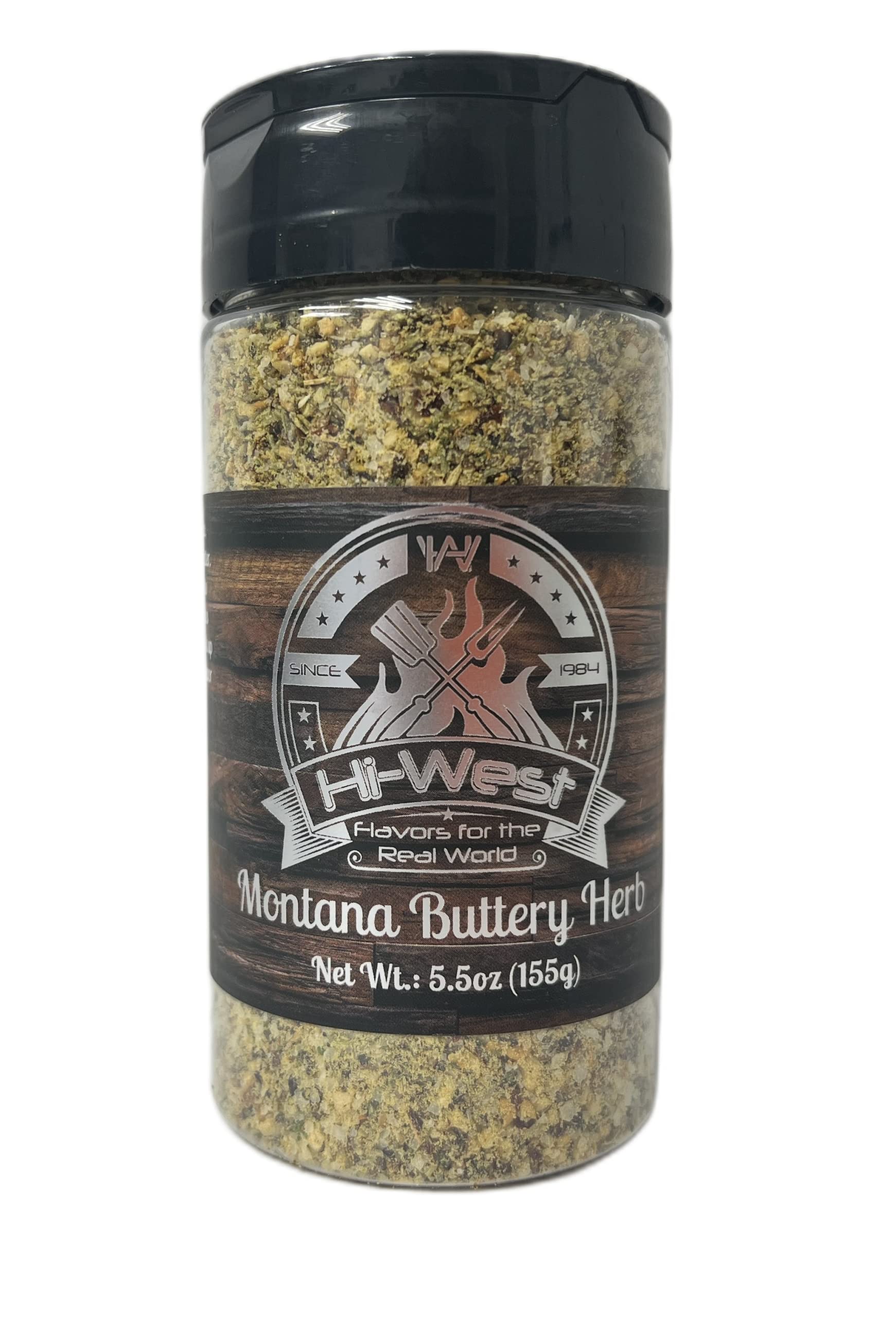 Hi?West Montana Buttery Herb BBQ Seasoning Rub - 5.5 oz Shaker Jar | Garlic, Onion, Butter Flavor, Parsley & Red Bell Pepper | Savory Herb Rub