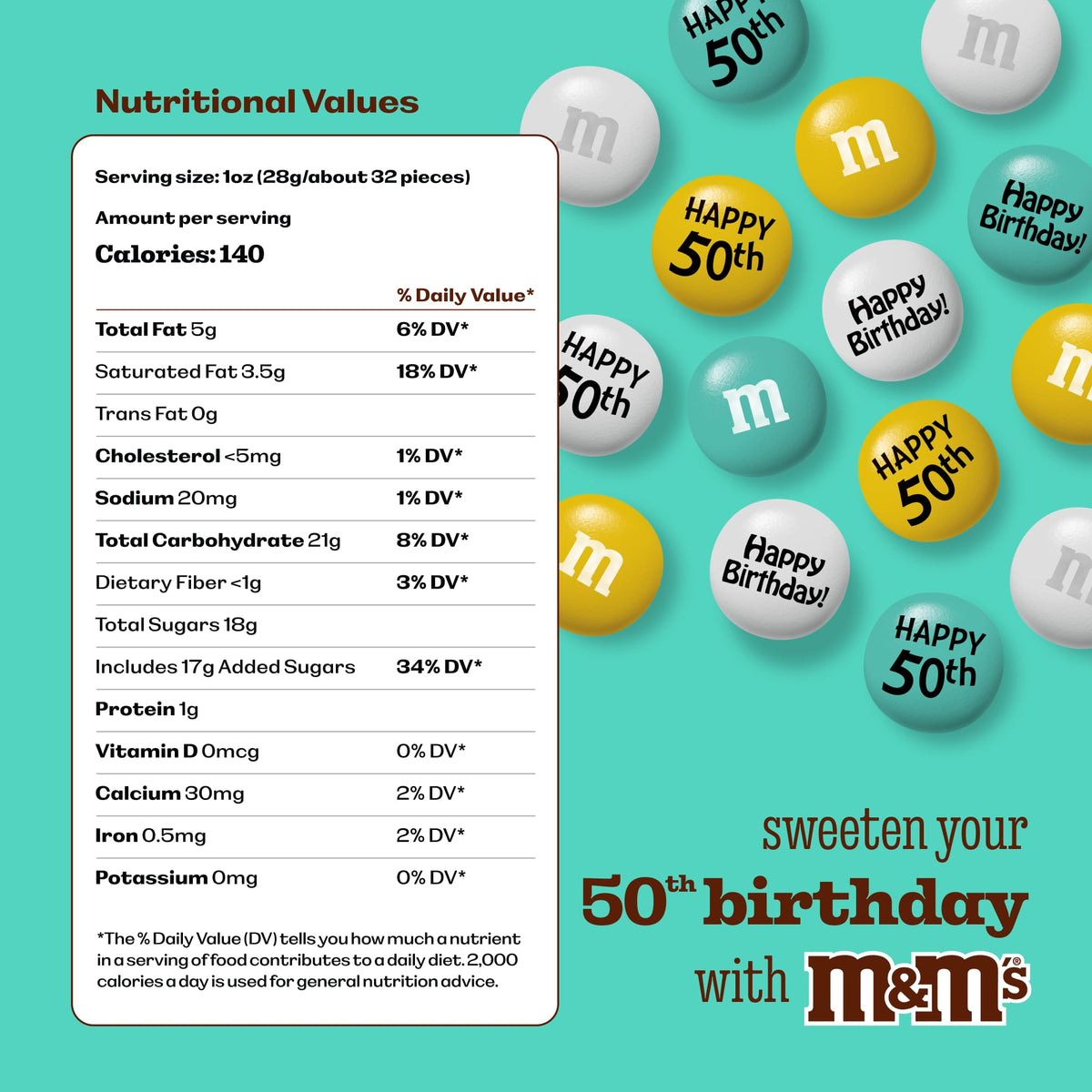 M&M'S 50th Birthday Milk Chocolate Candy, 2 lb Bulk Resealable Bag