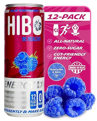 HIBO Healthy Energy Drinks Sugar Free - Gluten-Free & Gut-Friendly Prebiotic Fiber w/140mg Caffeine & 60mg Green Coffee Extract, Electrolytes