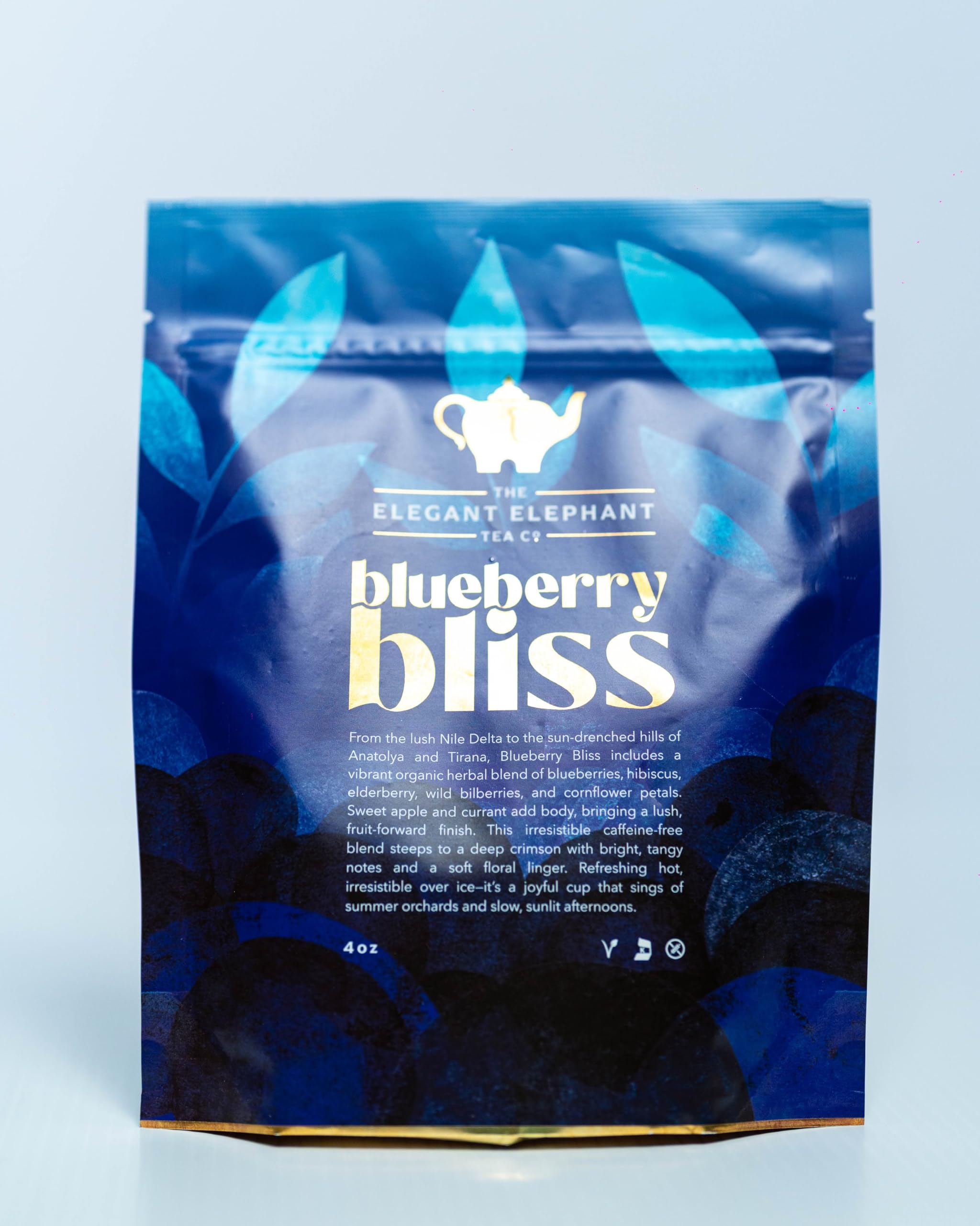 Blueberry Bliss Tea, Organic Loose Leaf Herbal Tea - Real Fruit, Summer Juice, Caffeine-Free, Refreshing Sweet Iced Drink - 4 oz Resealable Bag (Makes