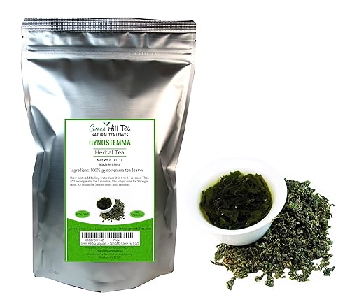Green Hill Tea Jiaogulan Loose Leaf Tea - Caffeine-Free Ginseng Variety - Pure Gynostemma Herbal Tea - Non GMO ziplock bag 8 OZ