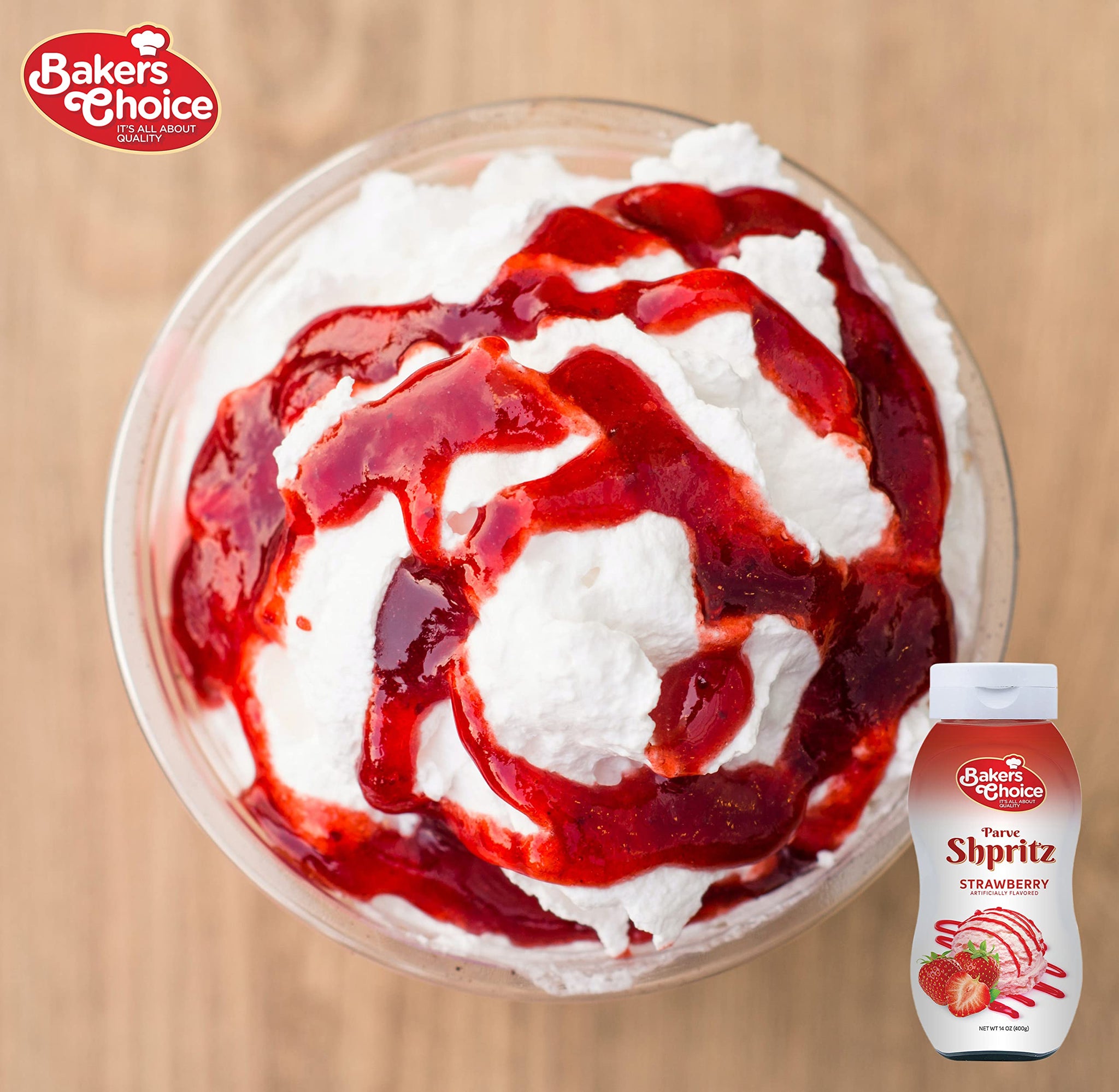 Strawberry Syrup - Ice Cream Toppings Spritz - 14 Ounce - Strawberry Sauce Squeeze Bottle Decorative Pancake - Kosher - by Bakers Choice
