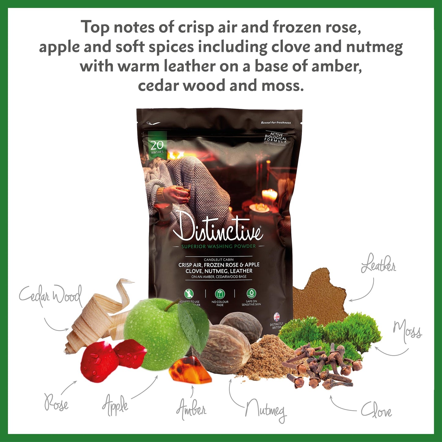 Distinctive Biological Washing Powder | Luxury Eco Detergent | 2 Wash Travel/Trial Pack - Candlelit Cabin Fine Fragrance. For Machine & Handwashing